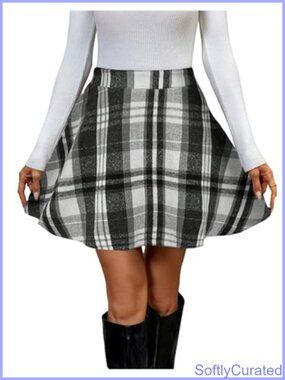 Women's Plaid Mini Skirt High Waisted A Line Flared Casual Short Skirt